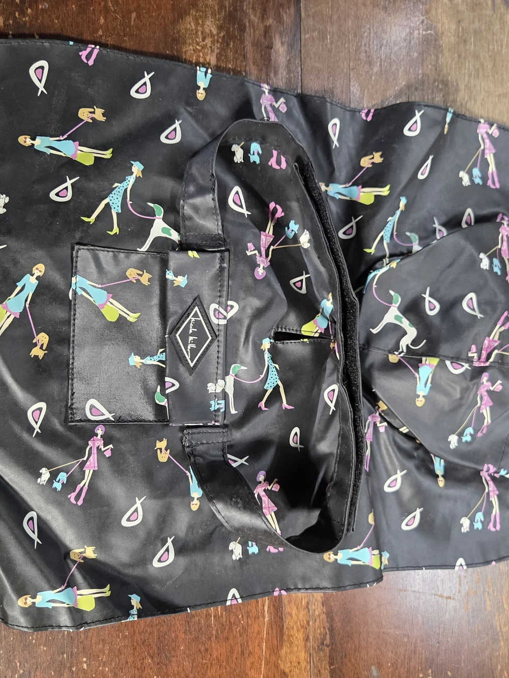 Nicole Miller Black Dog Rain Cape with Colorful Fashion Print